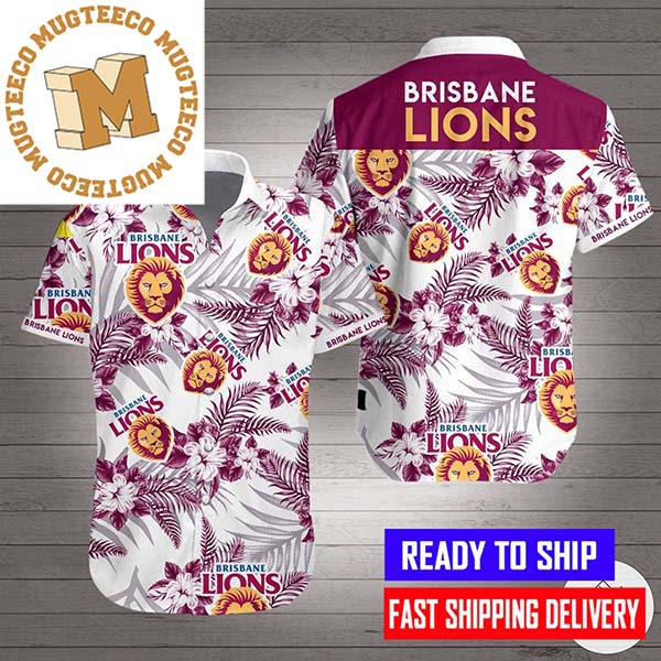 Brisbane Lions Logo And Leaves Pattern  Hawaiian Shirt