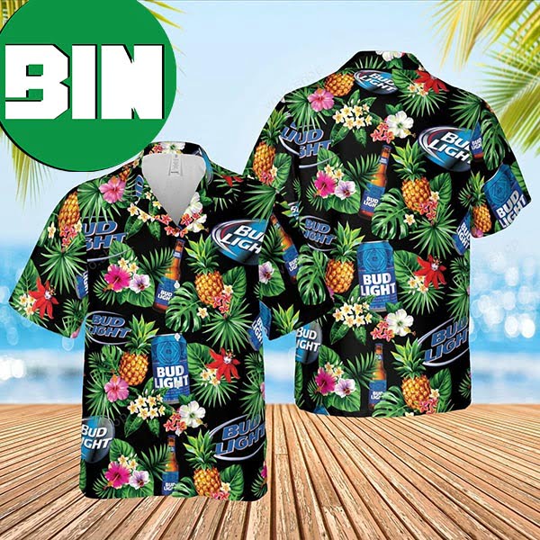 Bud Light Blue Tropical Flower Hawaiian Shirt