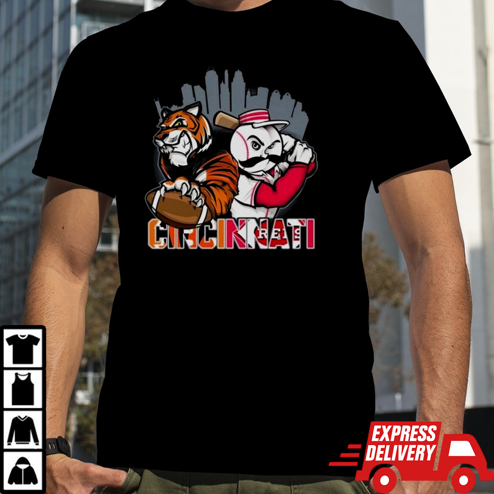 Cincinnati Reds Mr. Redlegs Cincinnati Bengals Who Dey Mascot Skyline Shirt