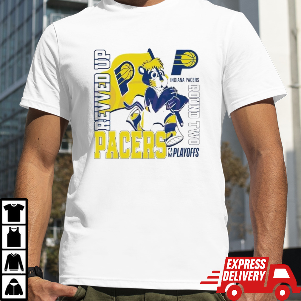 Adult Indiana Pacers 2024 Boomer Mascot Revved Up Playoffs Round Two Shirt