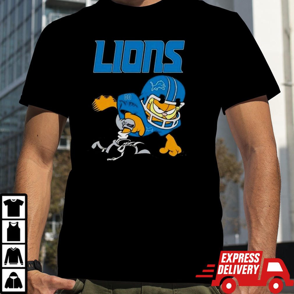 Detroit Lions Garfield Cat Grumpy Football Player 2024 T-shirt