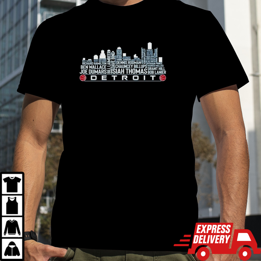 Detroit Pistons Basketball Team All Time Legends Detroit City Skyline 2024 Shirt