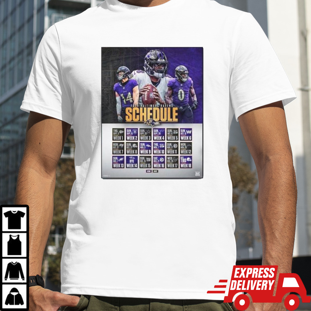 Baltimore Ravens Announced Their New Season NFL 2024 Schedule T-Shirt