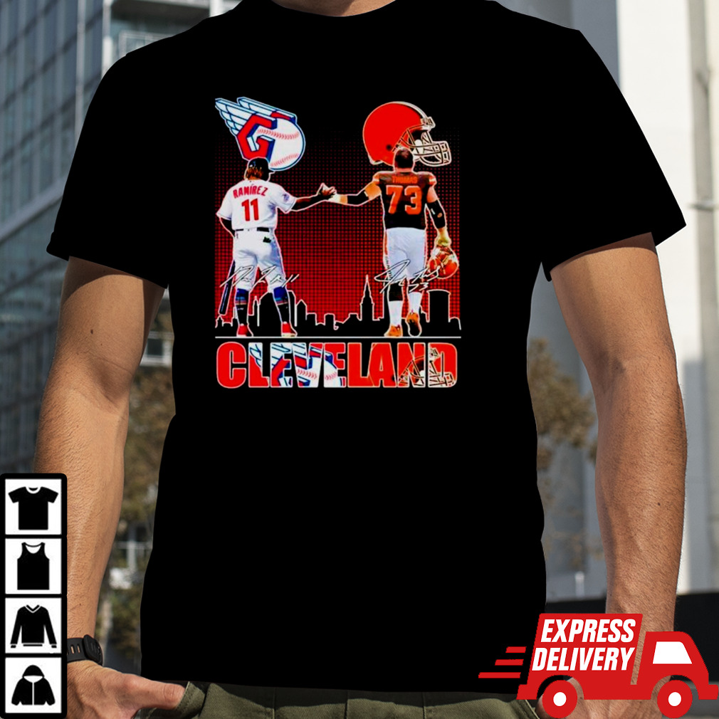 Joe Thomas Jose Ramirez Cleveland Guardians Cleveland Browns skyline signatures shirt