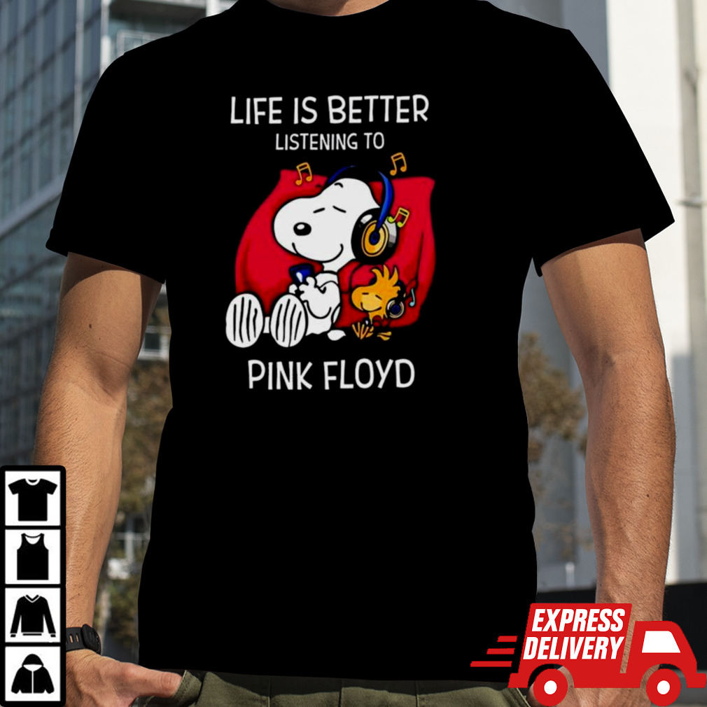 Peanuts Snoopy And Woodstock Pink Floyd Life Is Better Listening To Pink Floyd Fan Love shirt