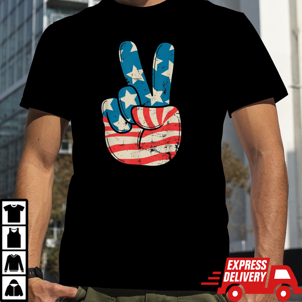 American Flag Peace Sign Hand 4th Of July Patriotic shirt