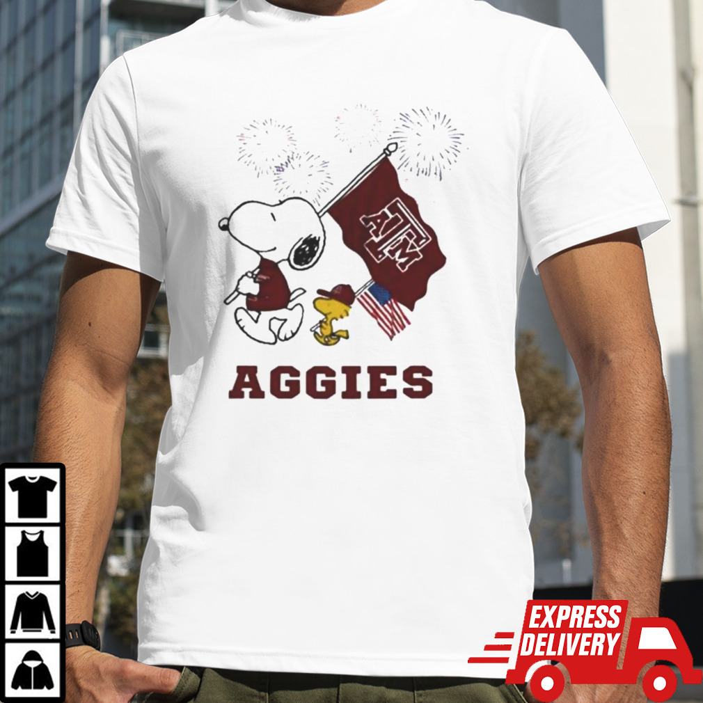 Snoopy And Woodstock Happy 4th Of July Texas A&m Aggies Football 2024 T-shirt