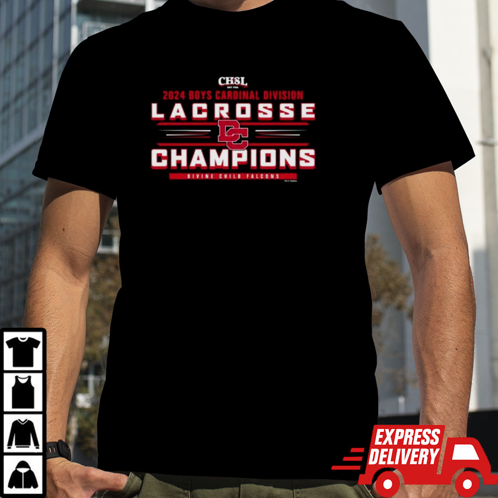 Divine Child Falcons 2024 CHSL Boys Lacrosse Cardinal Division Champions shirt