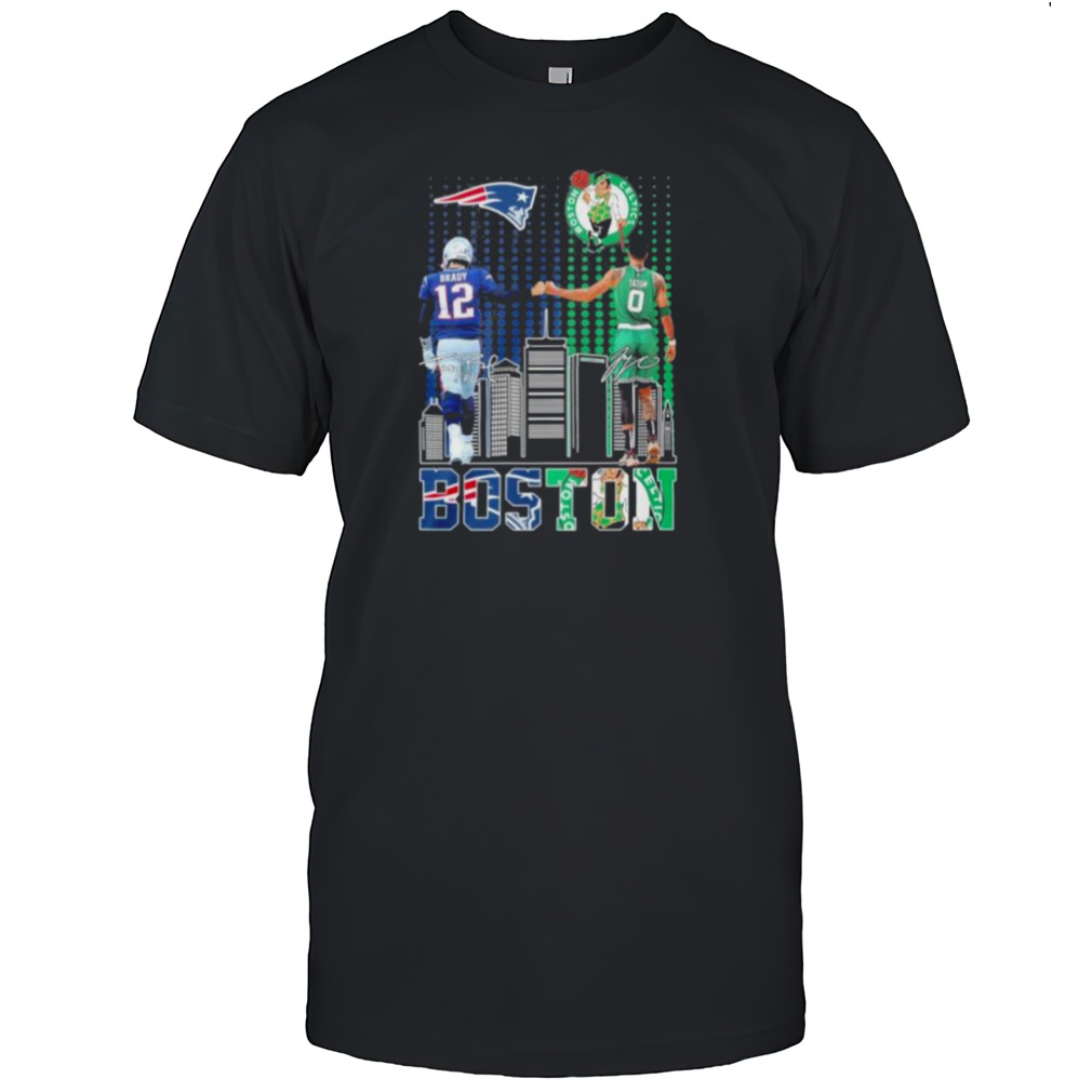 12 Tom Brady And 0 Jayson Tatum Boston Sports Teams Skyline Signatures Shirt