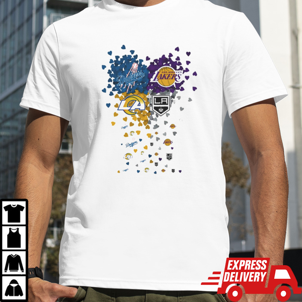 Los Angeles Sports Team Heart Dodgers Lakers Kings And Rams T-shirt