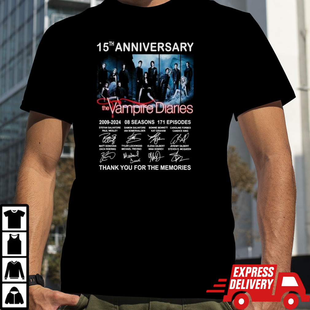 Official 15th Anniversary The Vampire Diaries 2009-2024 8 Seasons Thank You For The Memories T-Shirt