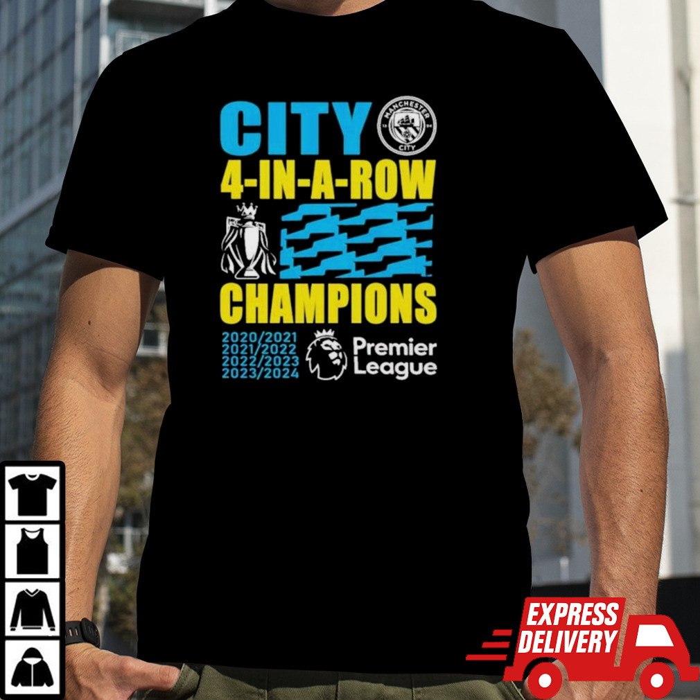 Official 4-In-A-Row Premier League Champions Manchester City 2021 2022 2023 2024 Shirt