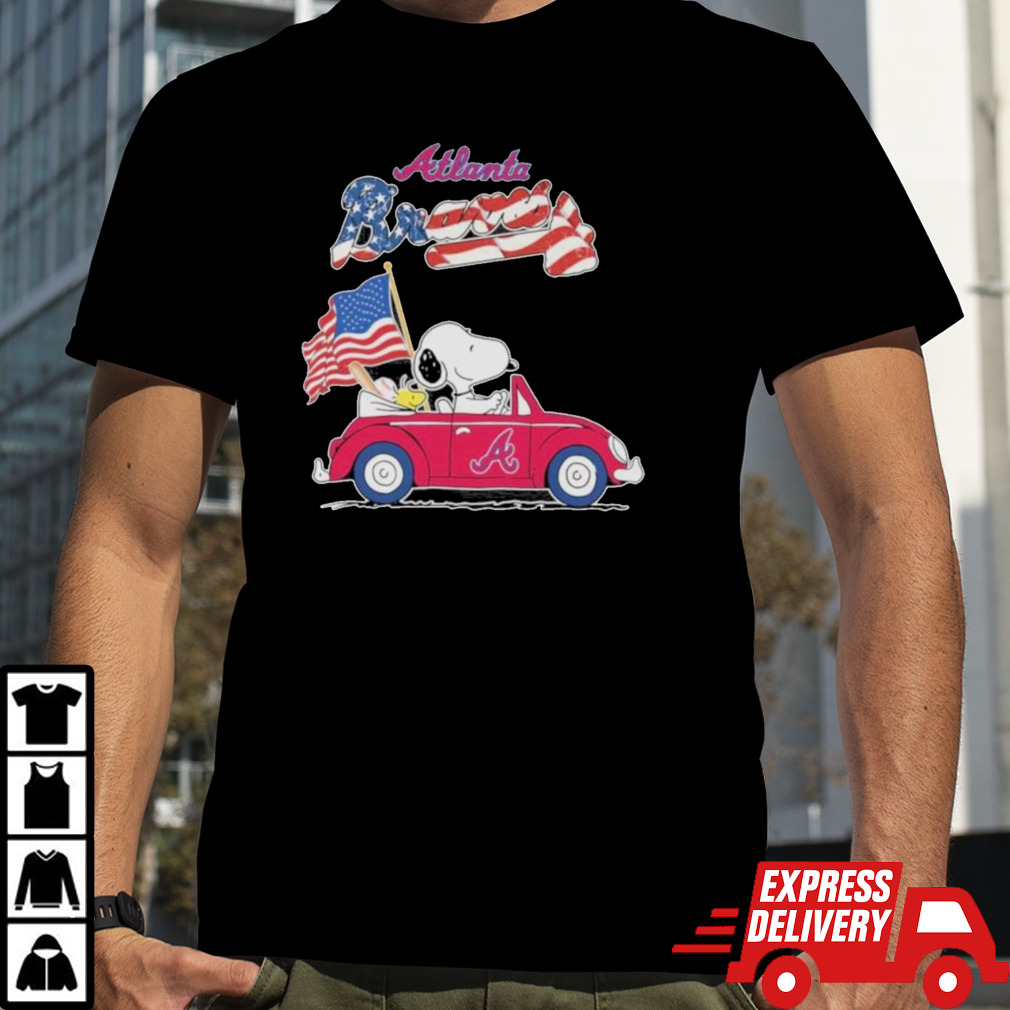 Peanuts Snoopy And Woodstock On Car Atlanta Braves 4th Of July Shirt