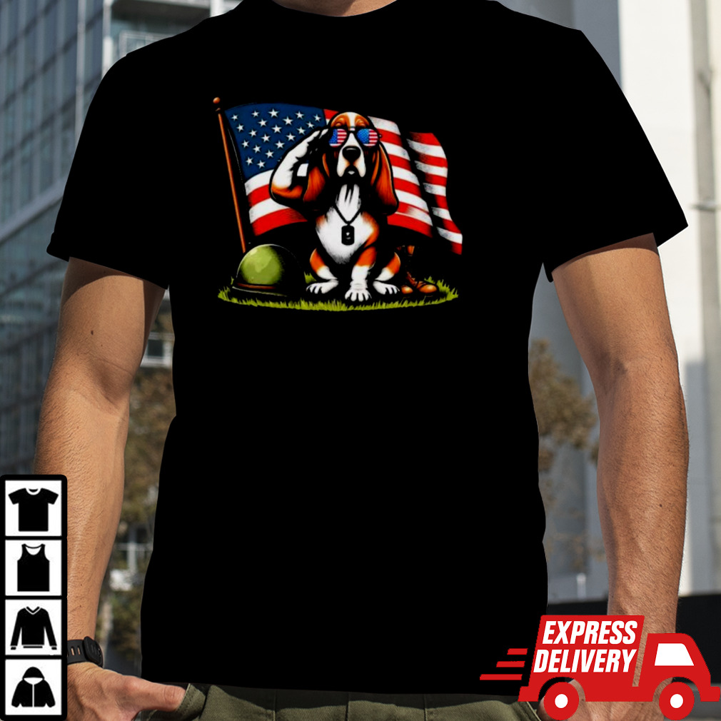 Salute Basset Hound Usa Flag Memorial Day 4th Of July Shirt