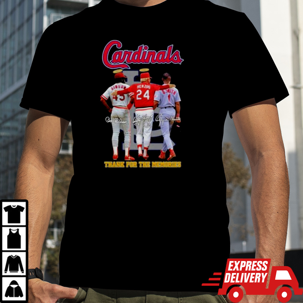 St Louis Cardinals Gibson Herzog And O. Smith Thank You For The Memories Signatures Shirt