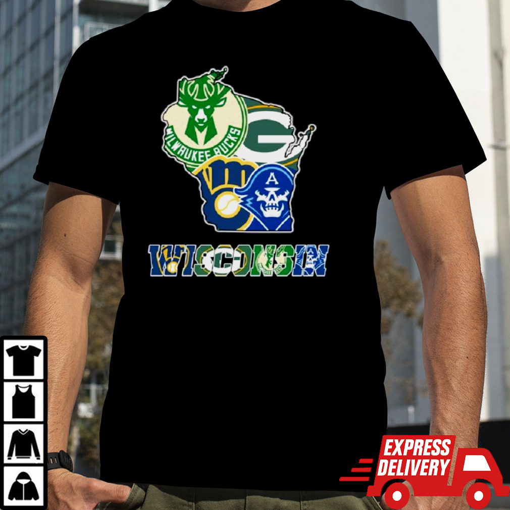 Wisconsin Map Sports Teams Logo Shirt