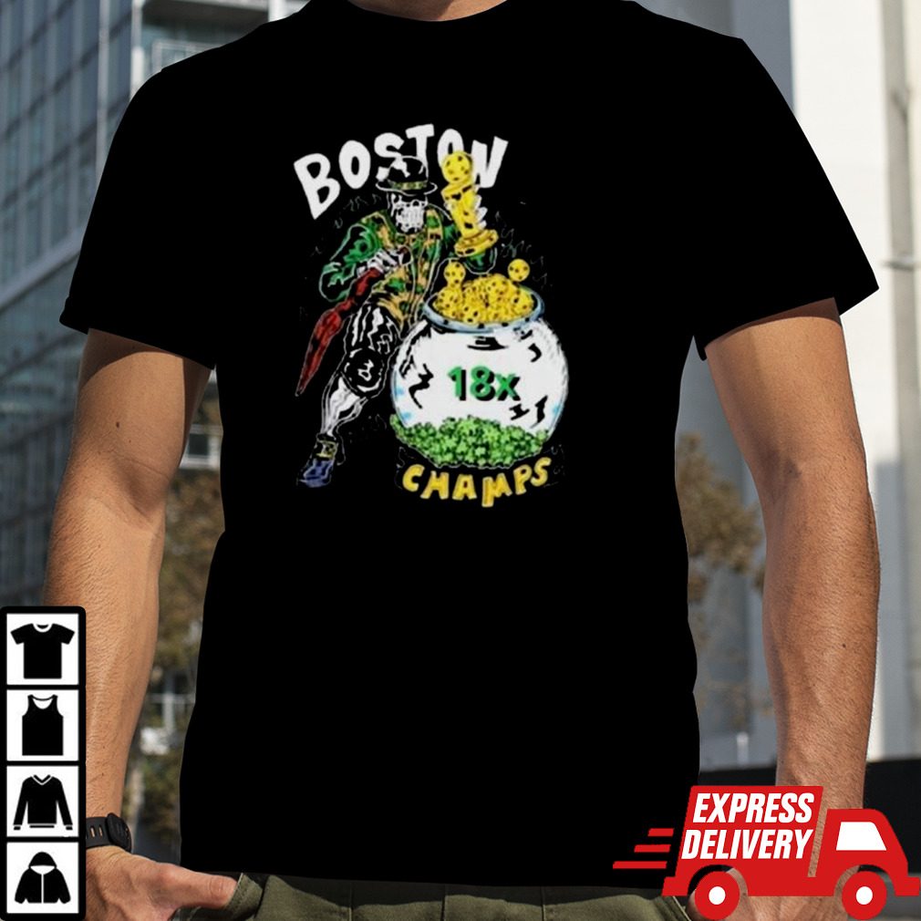 2024 Boston Celtics 18X World Champions Lucky The Leprechaun Pot Of Gold Boston 18 NBA Titles Bean Town Shirt