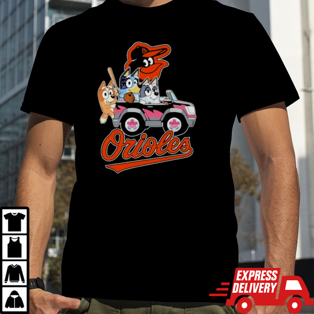 Bluey On Car Baltimore Orioles Baseball Shirt