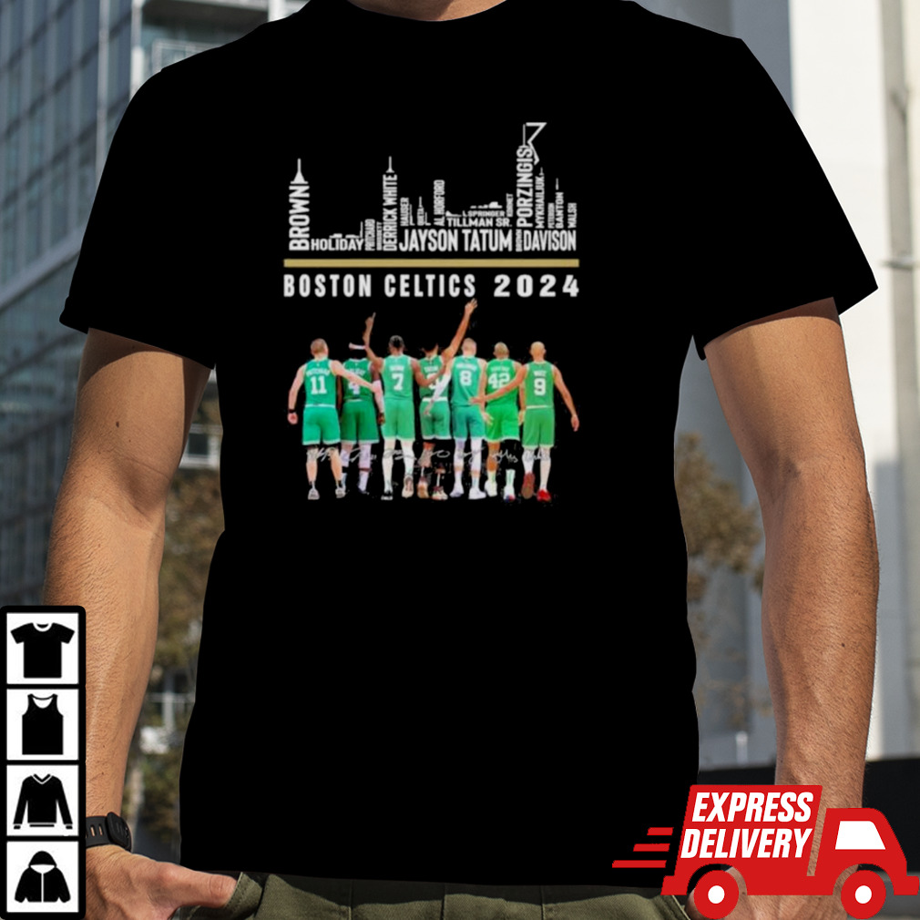 Boston Celtics 2024 Skyline Team Players Name signatures Shirt