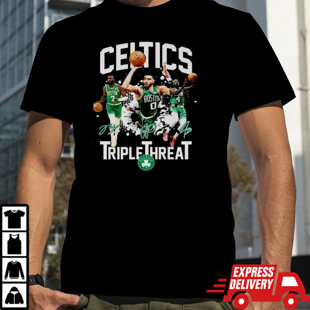 Boston Celtics Jrue Holiday Jayson Tatum Jaylen Brown The Triple Threat Signatures T-shirt