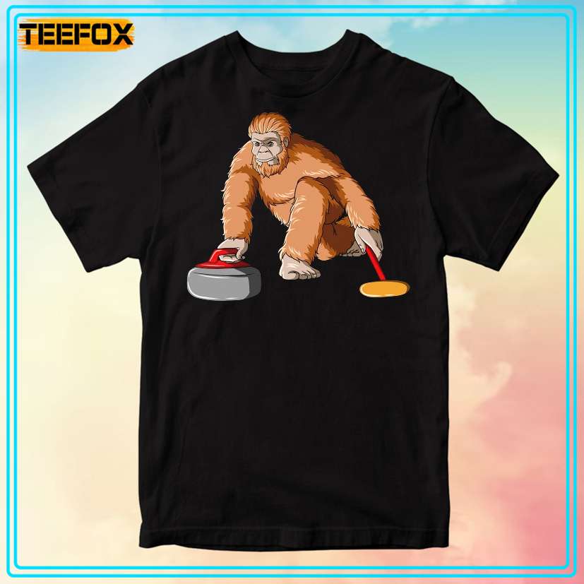 Bigfoot Curling Sasquatch Playing Curling Unisex T-Shirt