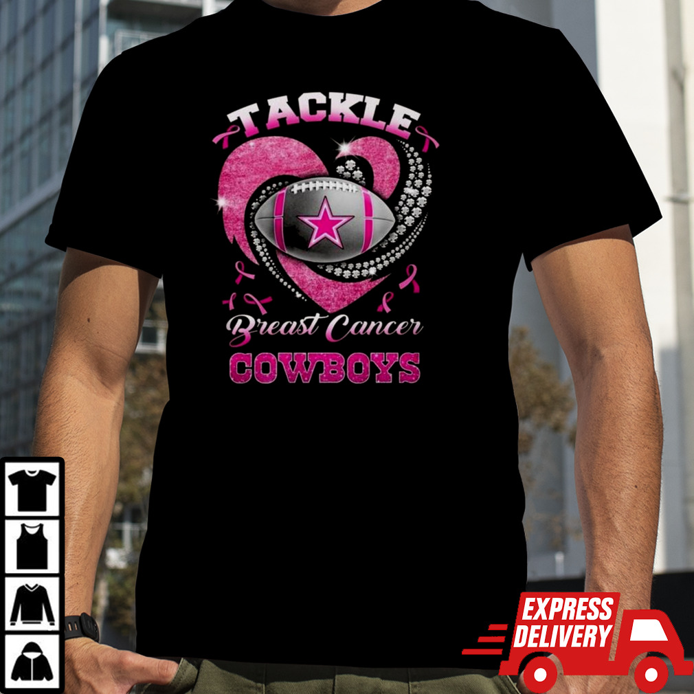 Dallas Cowboys Team Football Tackle Breast Cancer Pink Heart T-shirt