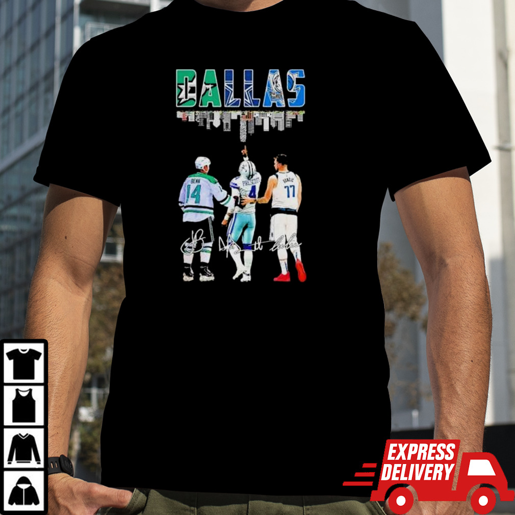 Dallas Sports Teams 2024 Jamie Benn Luka Doncic And Dak Prescott Signatures shirt