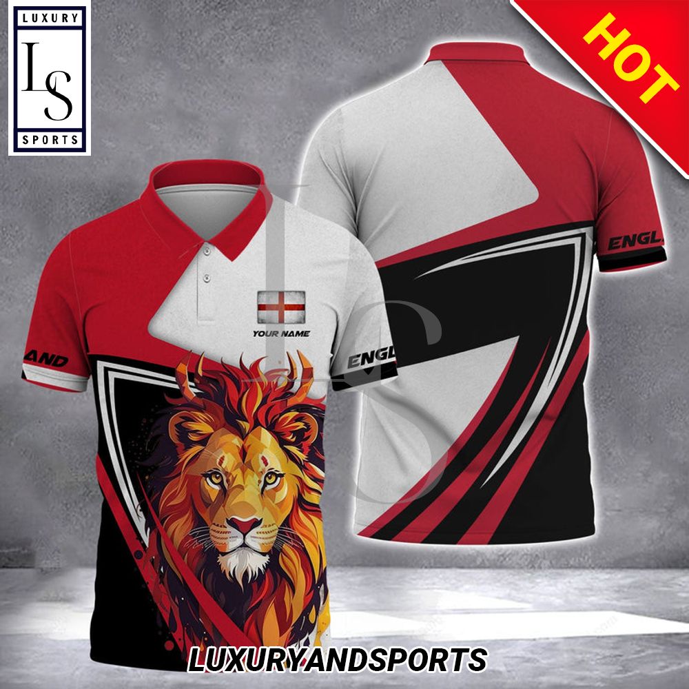 Custom Name England Lion Football Polo Shirt