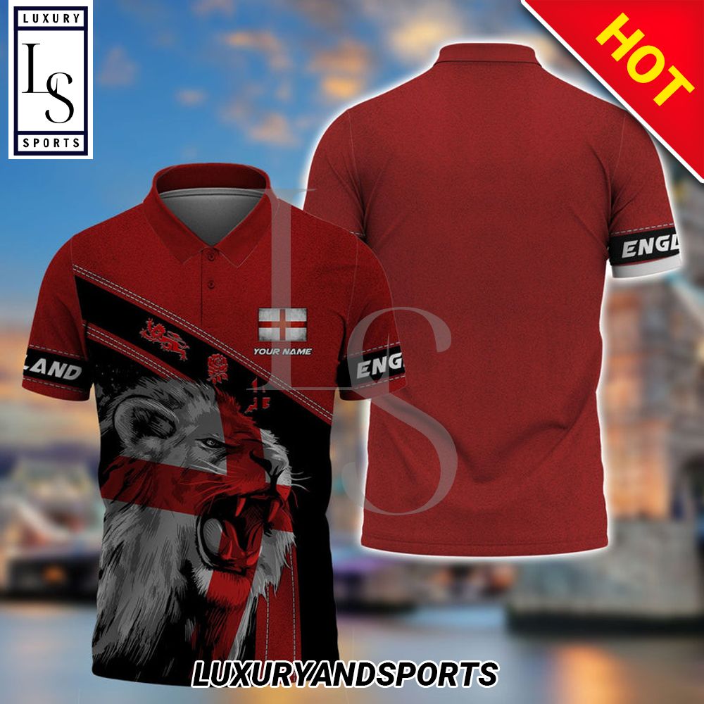 Custom Name England Red Lion And Roses Football Polo Shirt