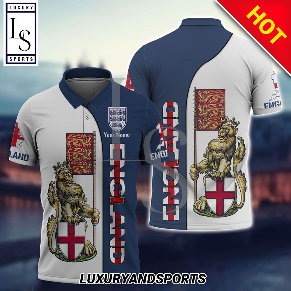 Custom Name England Three Lion Football Polo Shirt