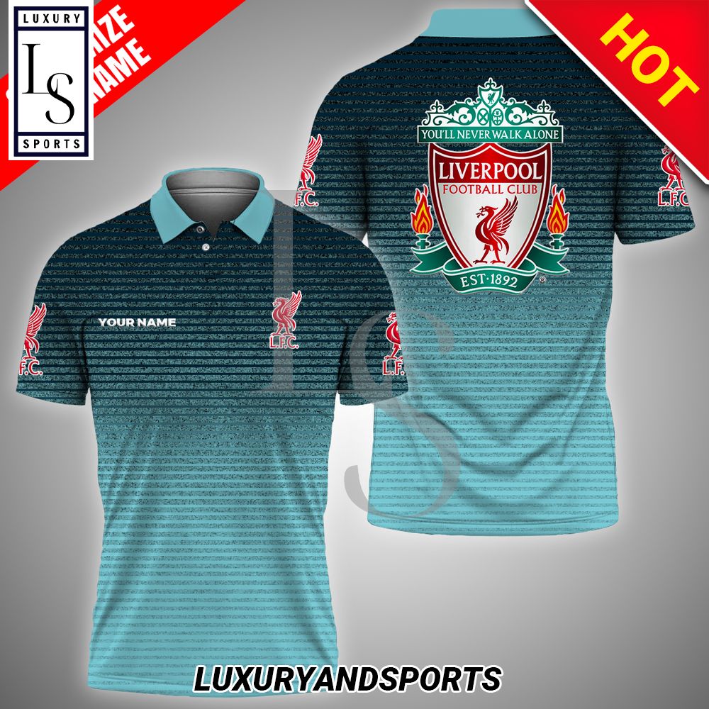 Custom Name Liverpool LFC Stripes Jade Garden Polo Shirt