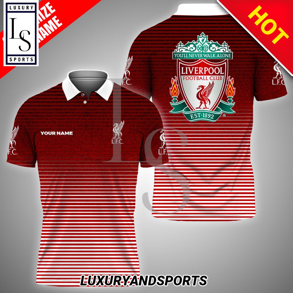 Custom Name Liverpool LFC Stripes Maroon Polo Shirt