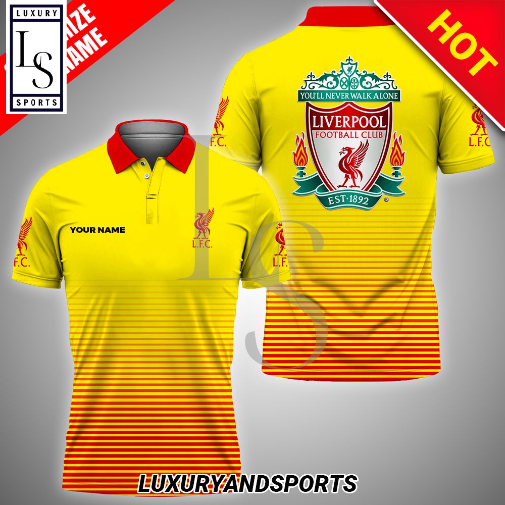 Custom Name Liverpool LFC Stripes Yellow Polo Shirt