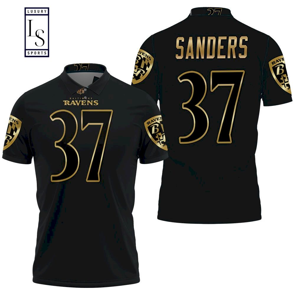 Deion Sanders Baltimore Ravens Nfl Great Player Black Golden Edition Polo Shirt 3D