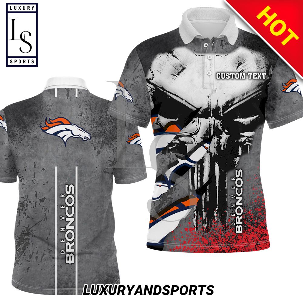 Denver Broncos The Punisher Custom Name Polo Shirt