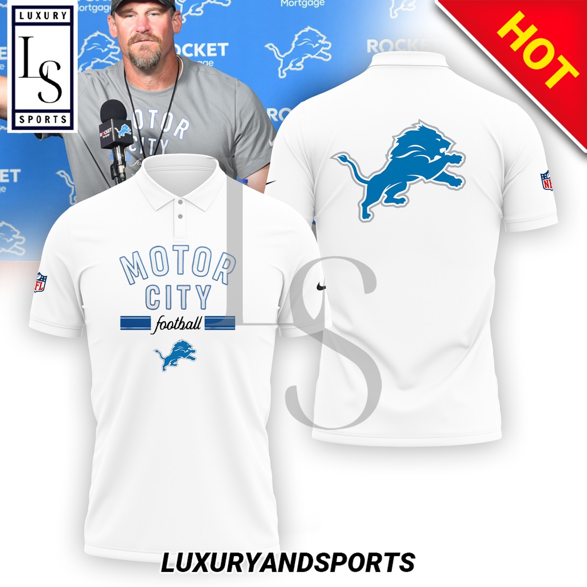 Detroit Lions Motor City Football White Polo Shirt