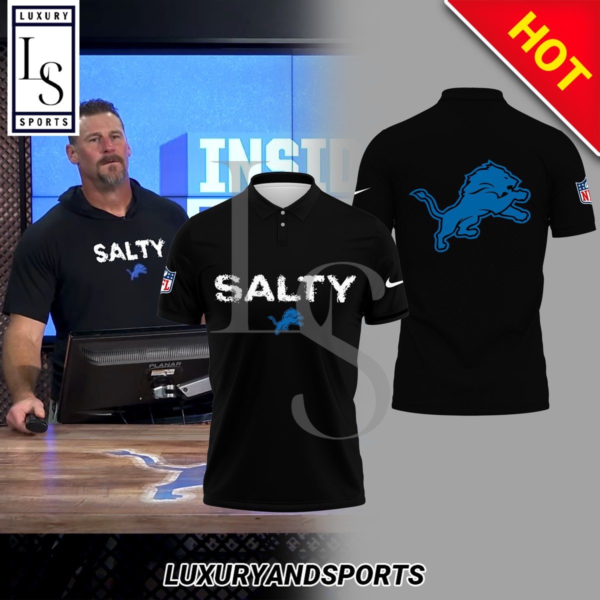 Detroit Lions Salty Black Polo Shirt