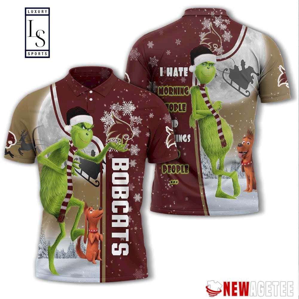 Grinch Stole Texas State Bobcats in Christmas Polo Shirt