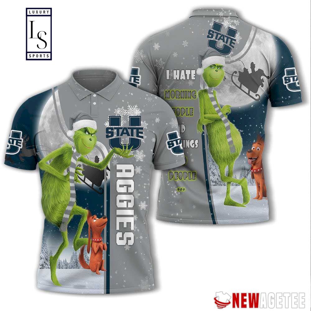 Grinch Stole Utah State Aggies in Christmas Polo Shirt