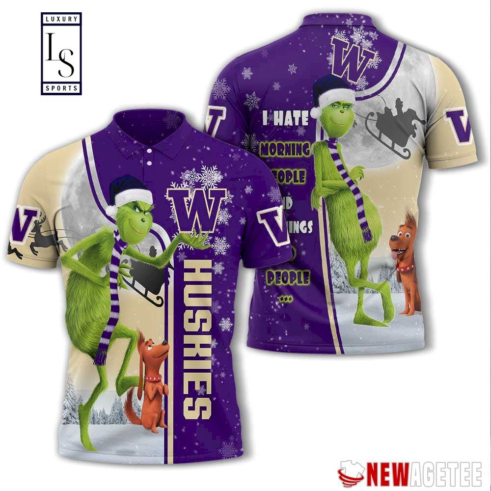 Grinch Stole Washington Huskies in Christmas Polo Shirt lux-48322