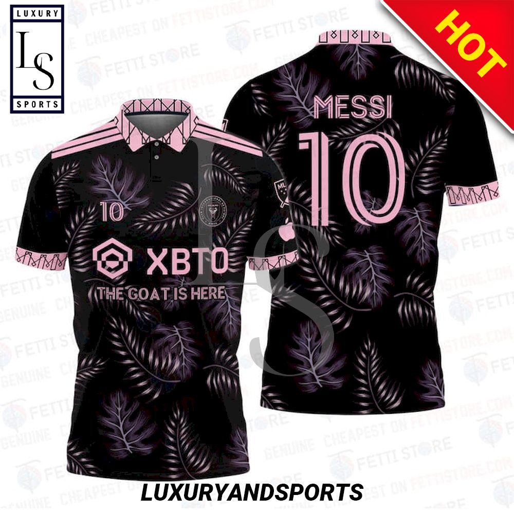 Lionel Messi MLS Inter Miami Black Pattern Print Polo Shirt