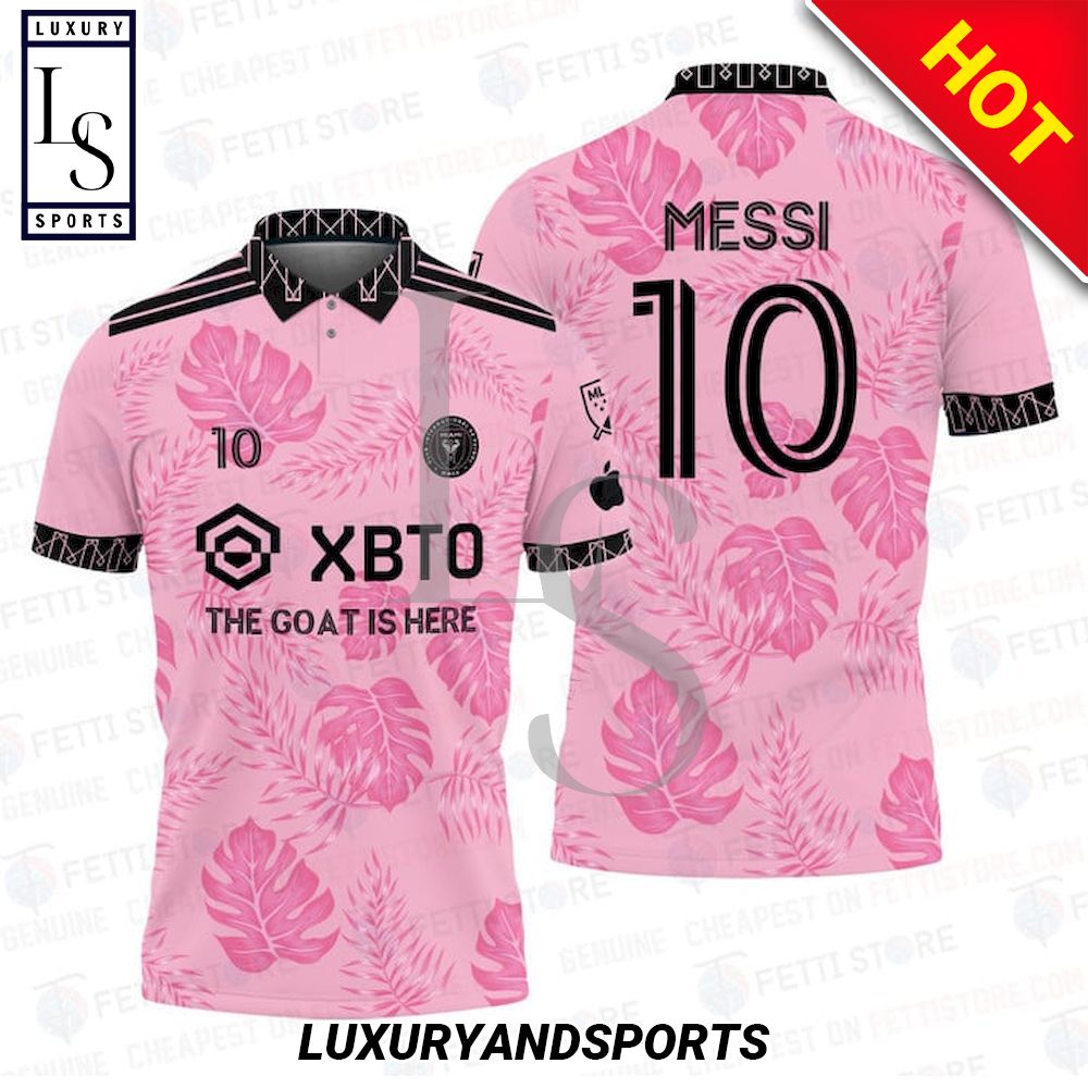 Lionel Messi MLS Inter Miami Pink Pattern Print Polo Shirt