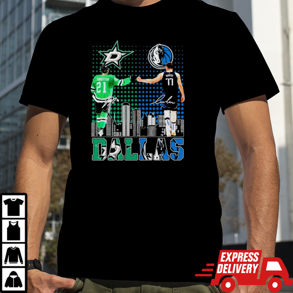 Luka Doncic And Jason Robertson Dallas Skyline Sports Teams 2024 Signatures shirt