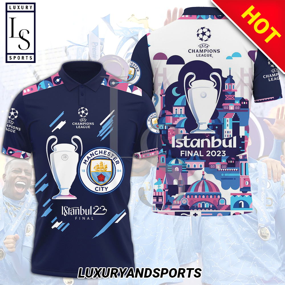 Man City Champions League Cup 3D Polo Shirt