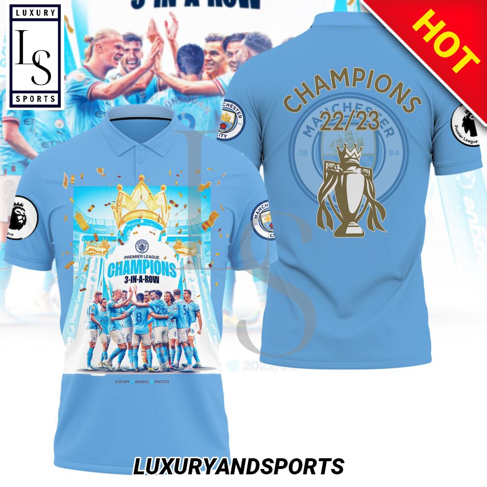 Manchester City Premier League Champions 22-23 Player 3D Polo Shirt