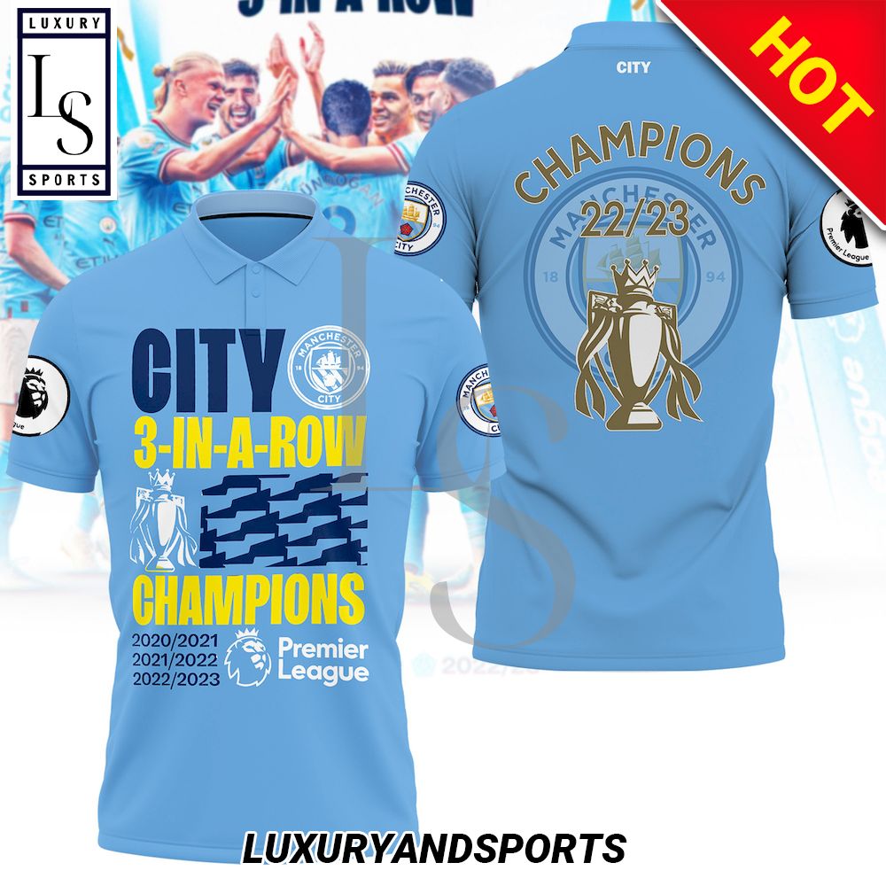 Manchester City Premier League Champions Cup 3D Polo Shirt