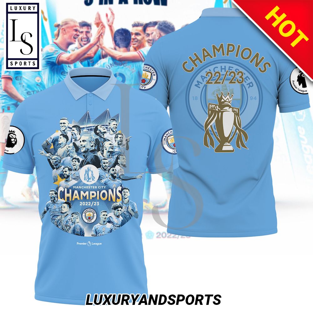 Manchester City Premier League Champions Player 3D Polo Shirt