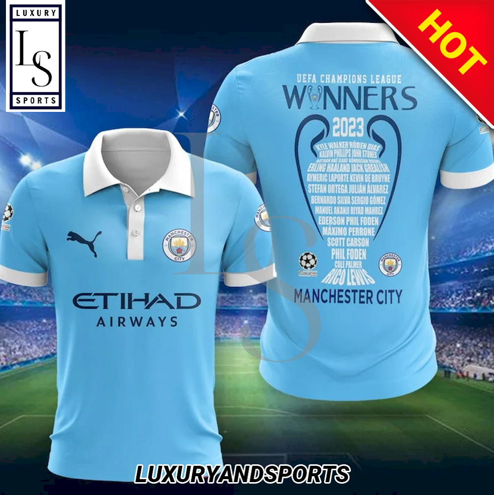 Manchester City UCL Champions Custom Name Polo Shirt