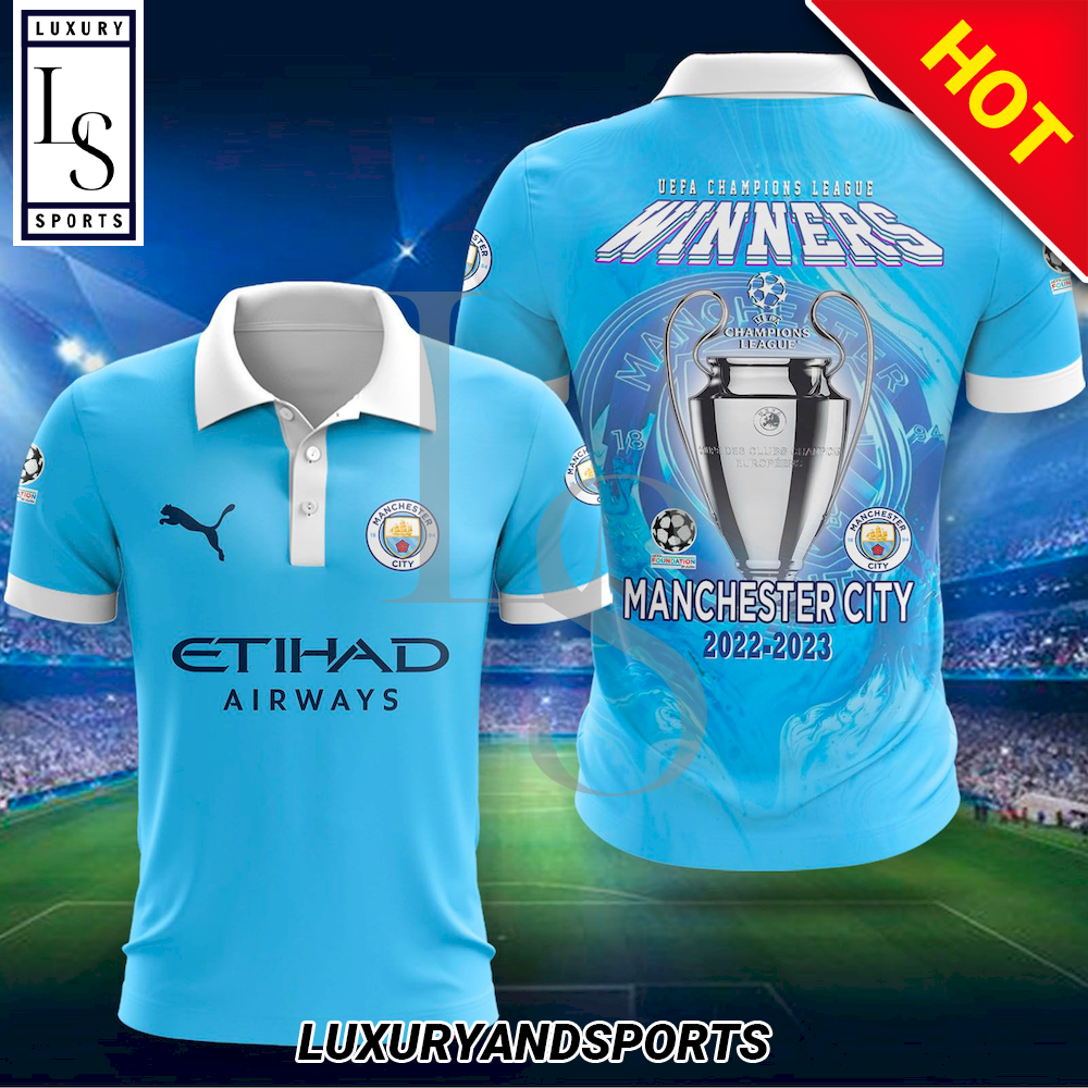 Manchester City UEFA Champions League Winners 3D Polo Shirt