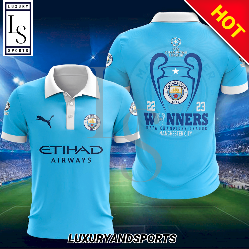 Manchester City Winners UEFA Champions League 3D Polo Shirt